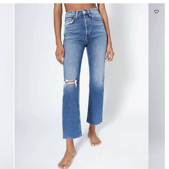 RE/DONE Ultra High Rise Stove Pipe Vintage Indigo Destroy Size 25 - Picture 1 of 14